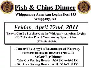 Fish &amp; Chips Dinner Whippanong American Legion Post 155 Whippany, NJ