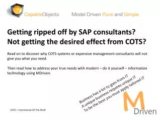 Getting ripped off by SAP consultants? Not getting the desired effect from COTS ?