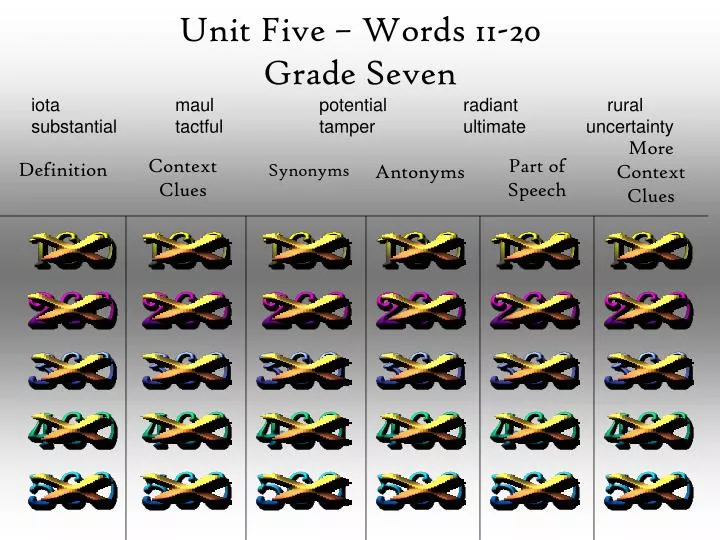 unit five words 11 20 grade seven