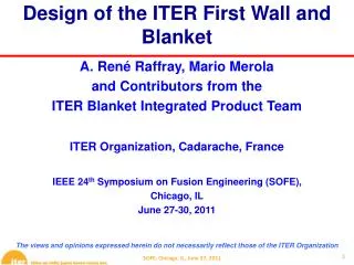 Design of the ITER First Wall and Blanket