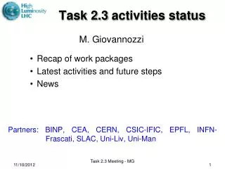 Task 2.3 activities status