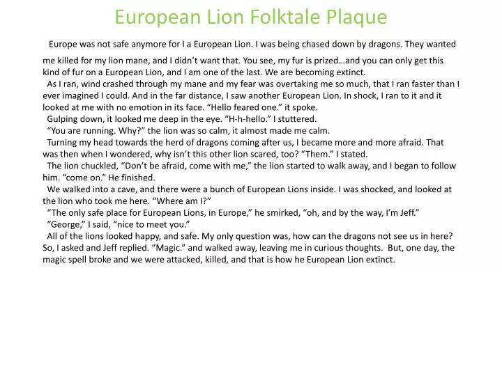 european lion folktale plaque
