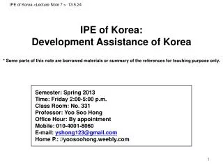 IPE of Korea : Development Assistance of Korea