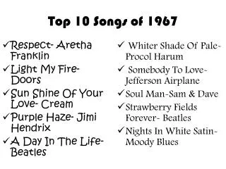 Top 10 Songs of 1967