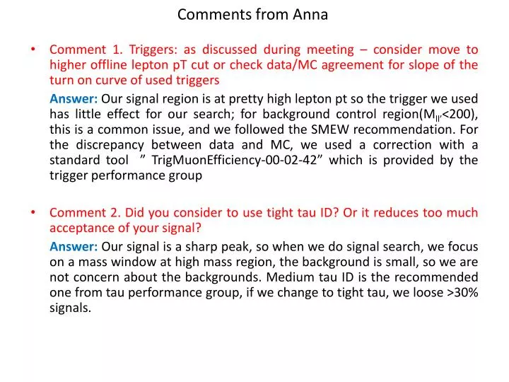 comments from anna