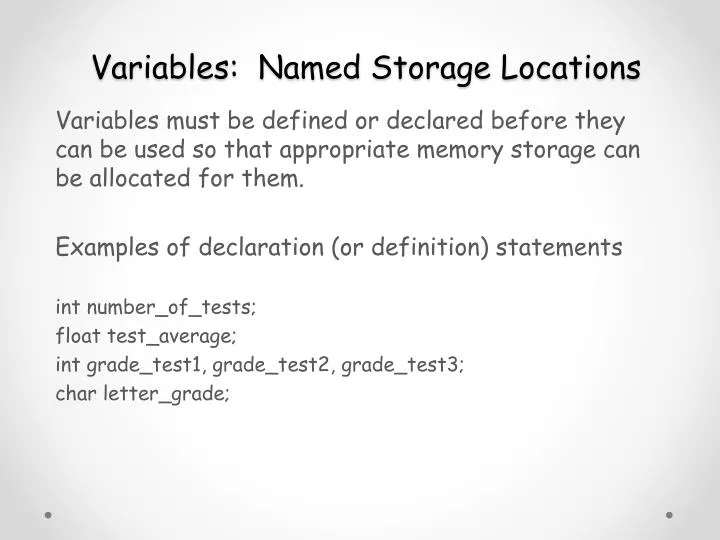 variables named storage locations