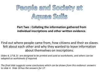 People and Society at Aquae Sulis