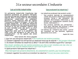 3 le secteur secondaire l industrie