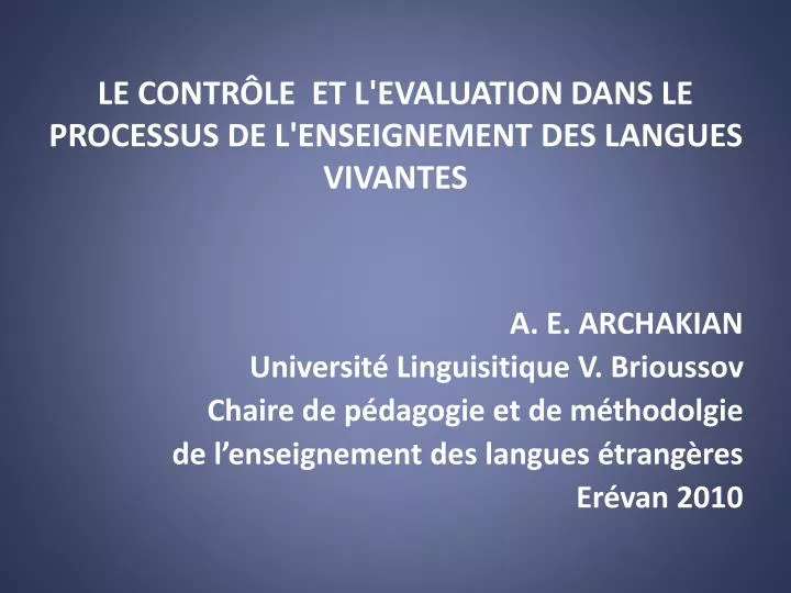 le contr le et l evaluation dans le processus de l enseignement des langues vivantes