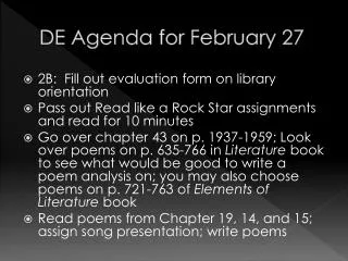 DE Agenda for February 27