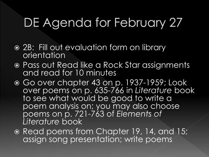 de agenda for february 27