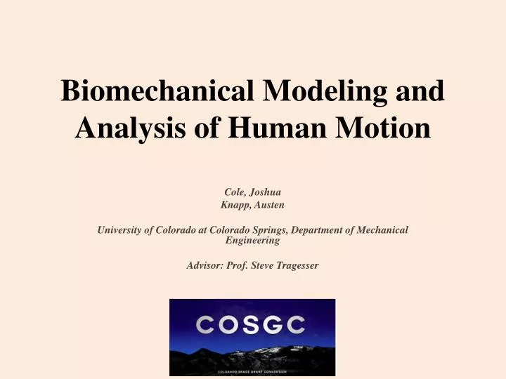 biomechanical modeling and analysis of human motion