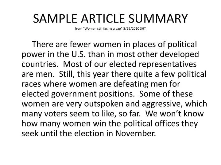 sample article summary from women still facing a gap 8 25 2010 sht