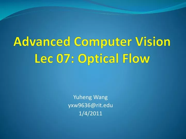 advanced computer vision lec 07 optical flow