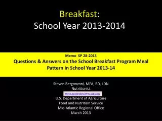 Breakfast : School Year 2013-2014
