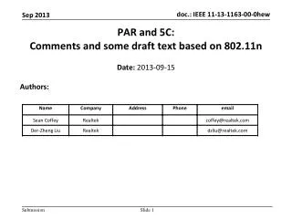 PAR and 5C: C omments and some draft text based on 802.11n