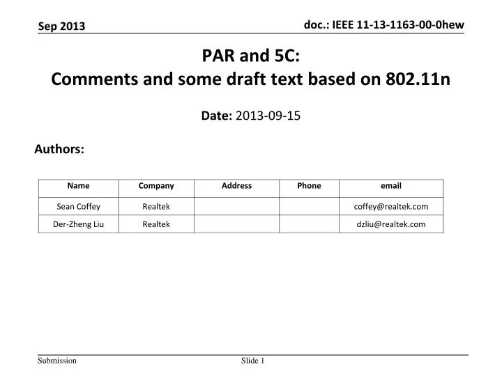 par and 5c c omments and some draft text based on 802 11n