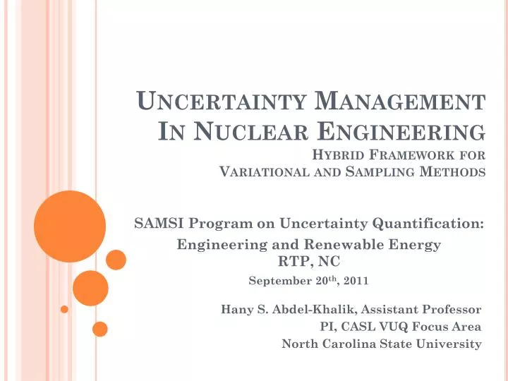 uncertainty management in nuclear engineering hybrid framework for variational and sampling methods