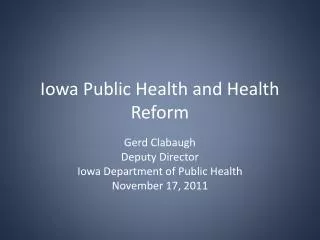 Iowa Public Health and Health Reform