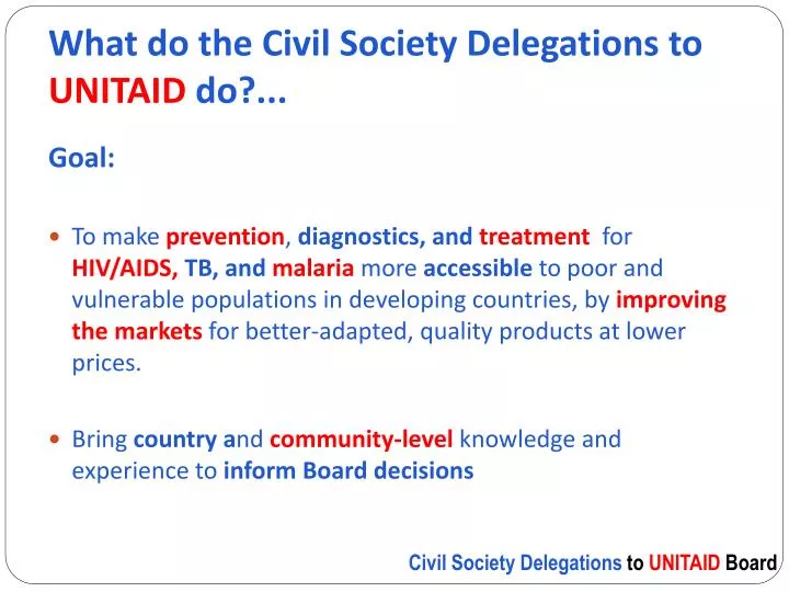 what do the civil society delegations to unitaid do