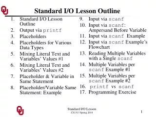 Standard I/O Lesson Outline