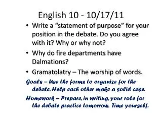 English 10 - 10/17/11
