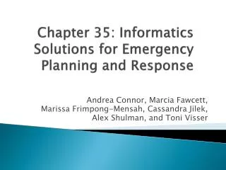 Chapter 35: Informatics Solutions for Emergency Planning and Response