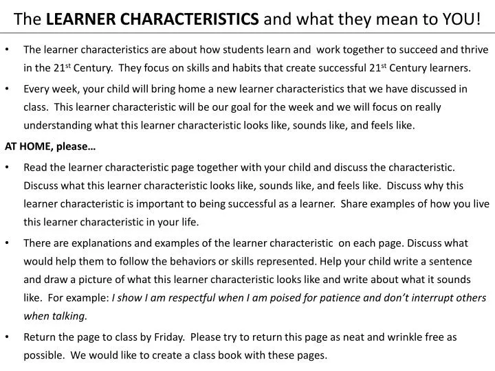 the learner characteristics and what they mean to you