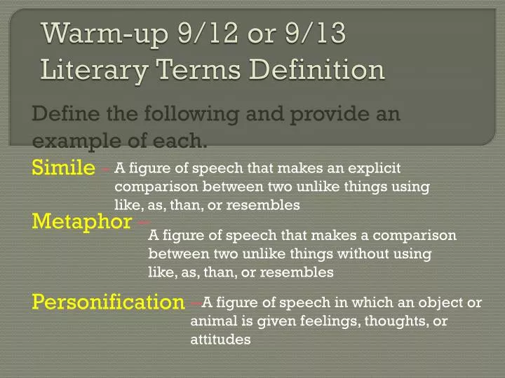 warm up 9 12 or 9 13 literary terms definition