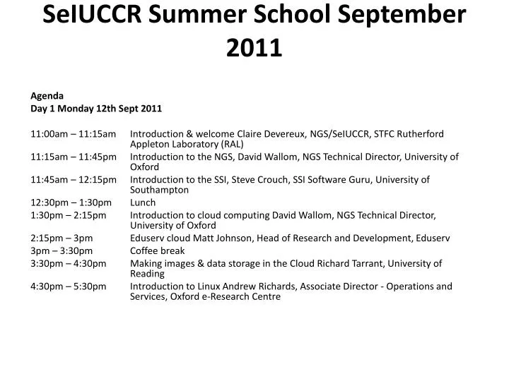 seiuccr summer school september 2011