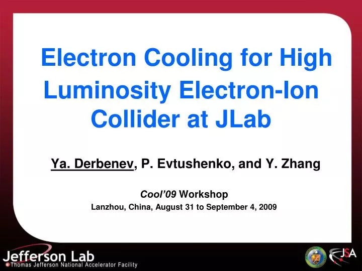 electron cooling for high luminosity electron ion collider at jlab