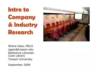 Intro to Company &amp; Industry Research