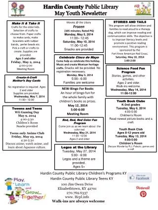 Hardin County Public Library May Youth Newsletter