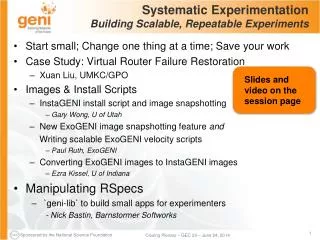 Systematic Experimentation Building Scalable, Repeatable Experiments