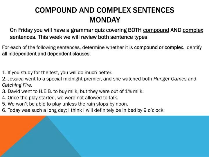 compound and complex sentences monday