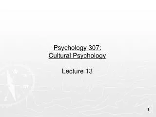 Psychology 307: Cultural Psychology Lecture 13