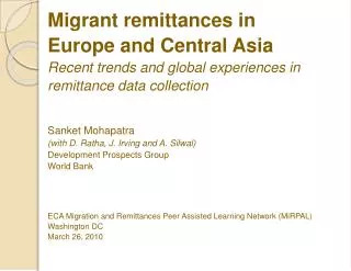 Migrant remittances in Europe and Central Asia