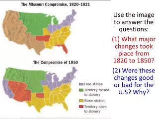 Use the image to answer the questions: (1) What major changes took place from 1820 to 1850?