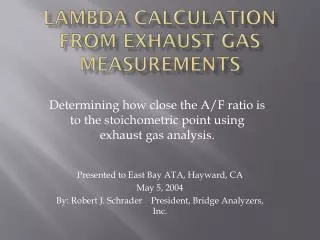 Lambda Calculation from Exhaust Gas Measurements