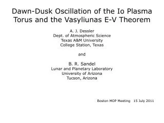 Dawn-Dusk Oscillation of the Io Plasma Torus and the Vasyliunas E-V Theorem