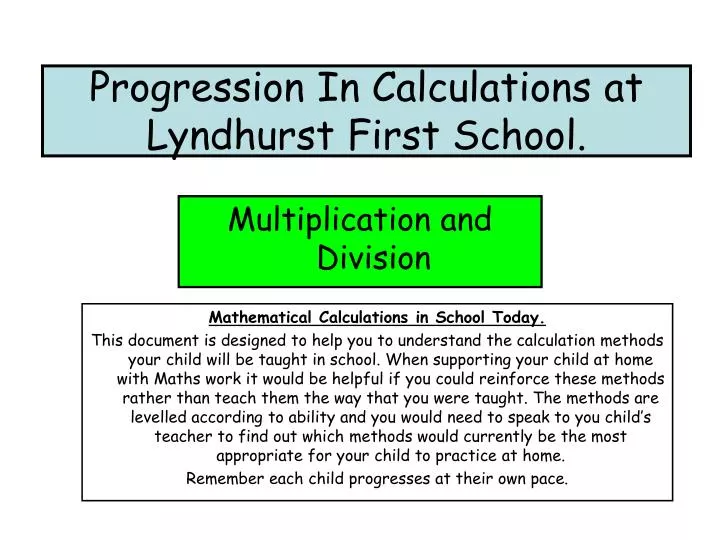 progression in calculations at lyndhurst first school