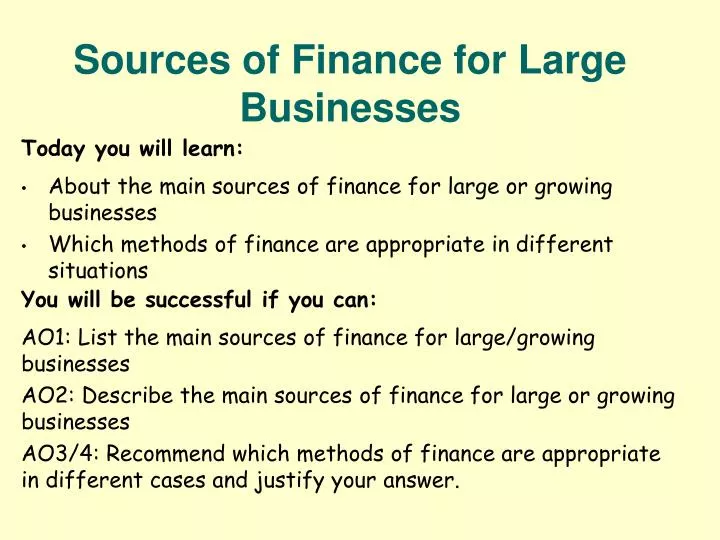 sources of finance for large businesses