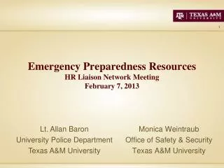 Emergency Preparedness Resources HR Liaison Network Meeting February 7, 2013