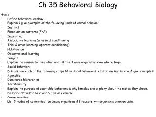 Ch 35 Behavioral Biology