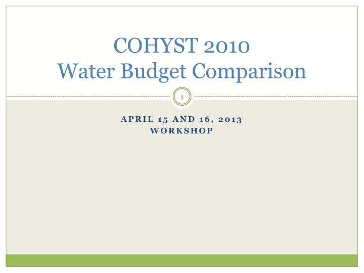 cohyst 2010 water budget comparison