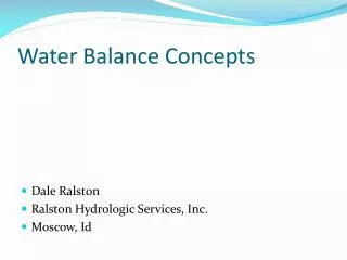 Water Balance Concepts