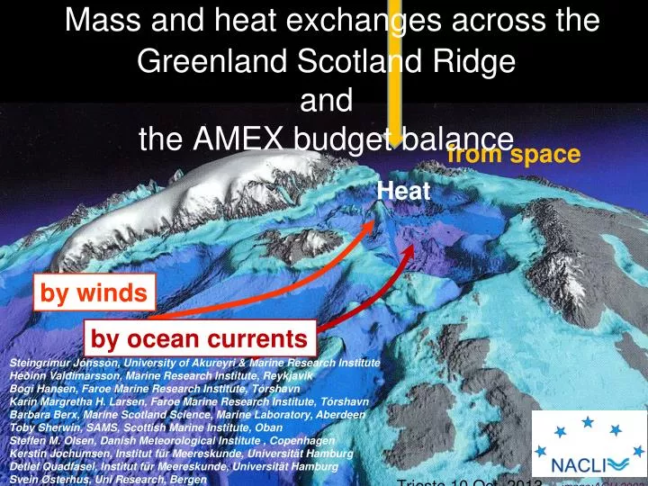mass and heat exchanges across the greenland scotland ridge and the amex budget balance