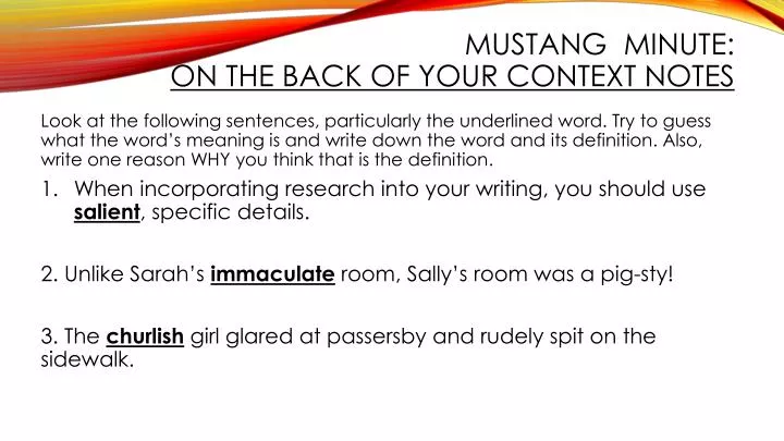 mustang minute on the back of your context notes