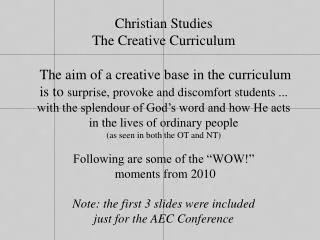 Christian Studies The Creative Curriculum