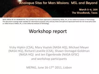 Workshop report